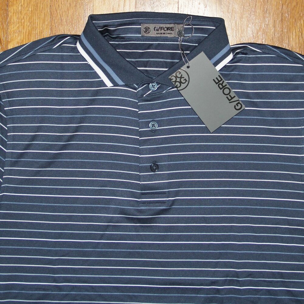G/FORE Multi Stripe Tech Pique Golf Polo Shirt Ink Blue Mens L G4